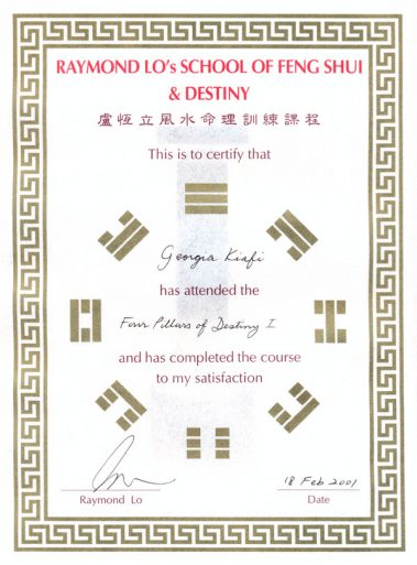 Georgis Kiafi - Certificate - The Feng Shui Life